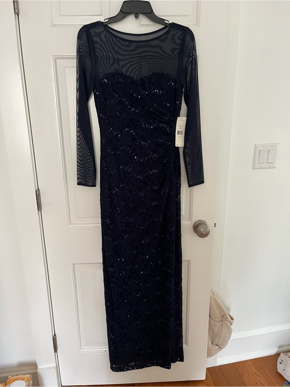 NWT- vintage Lauren Ralph Lauren Navy Sequin Lace Evening Dress